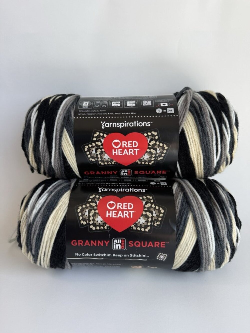 Lot of 2 Black Dove Yarn Red Heart All In One Granny Square Yarnspirations 8.8oz